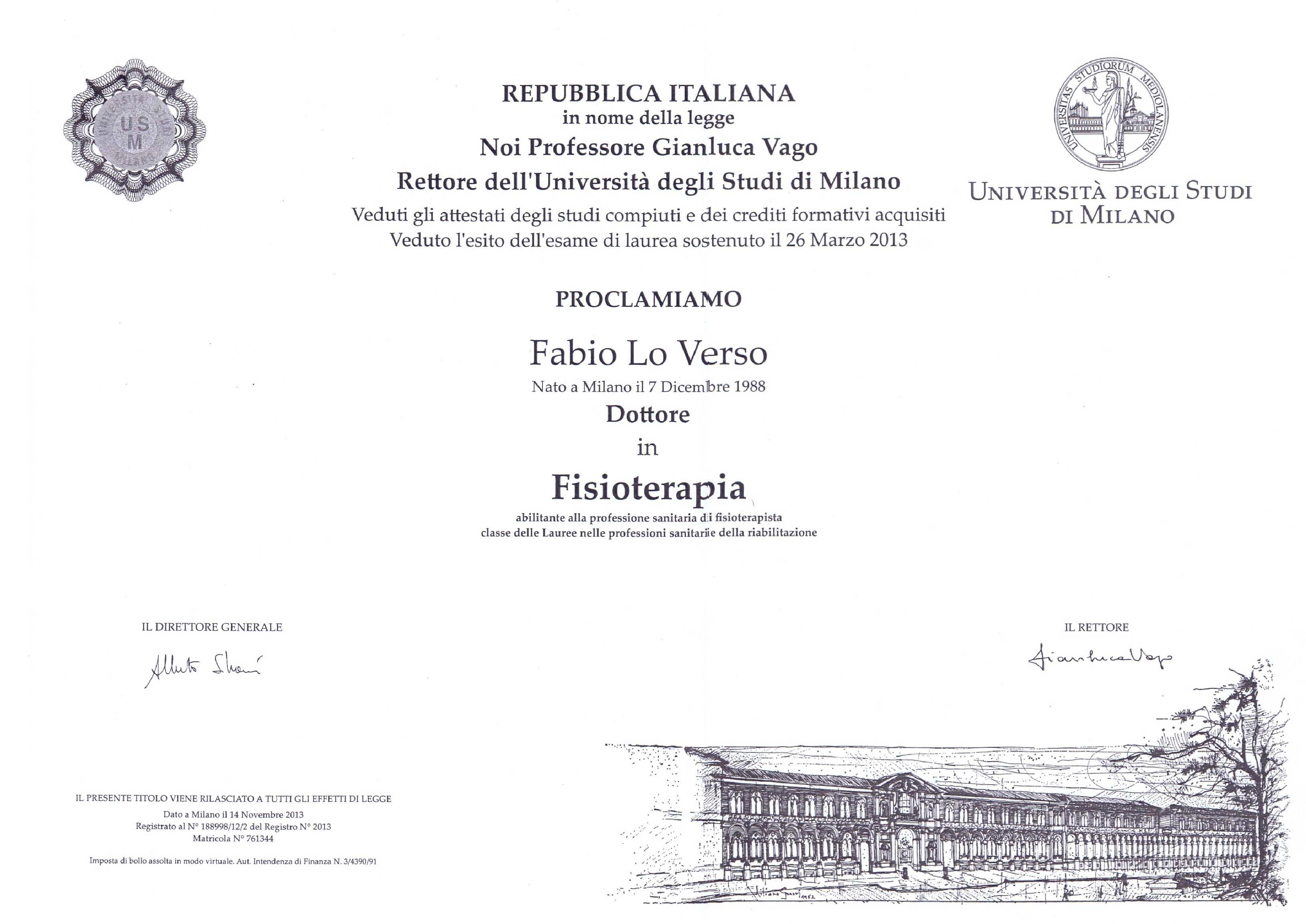 Diploma di laurea Fabio Lo Verso 1